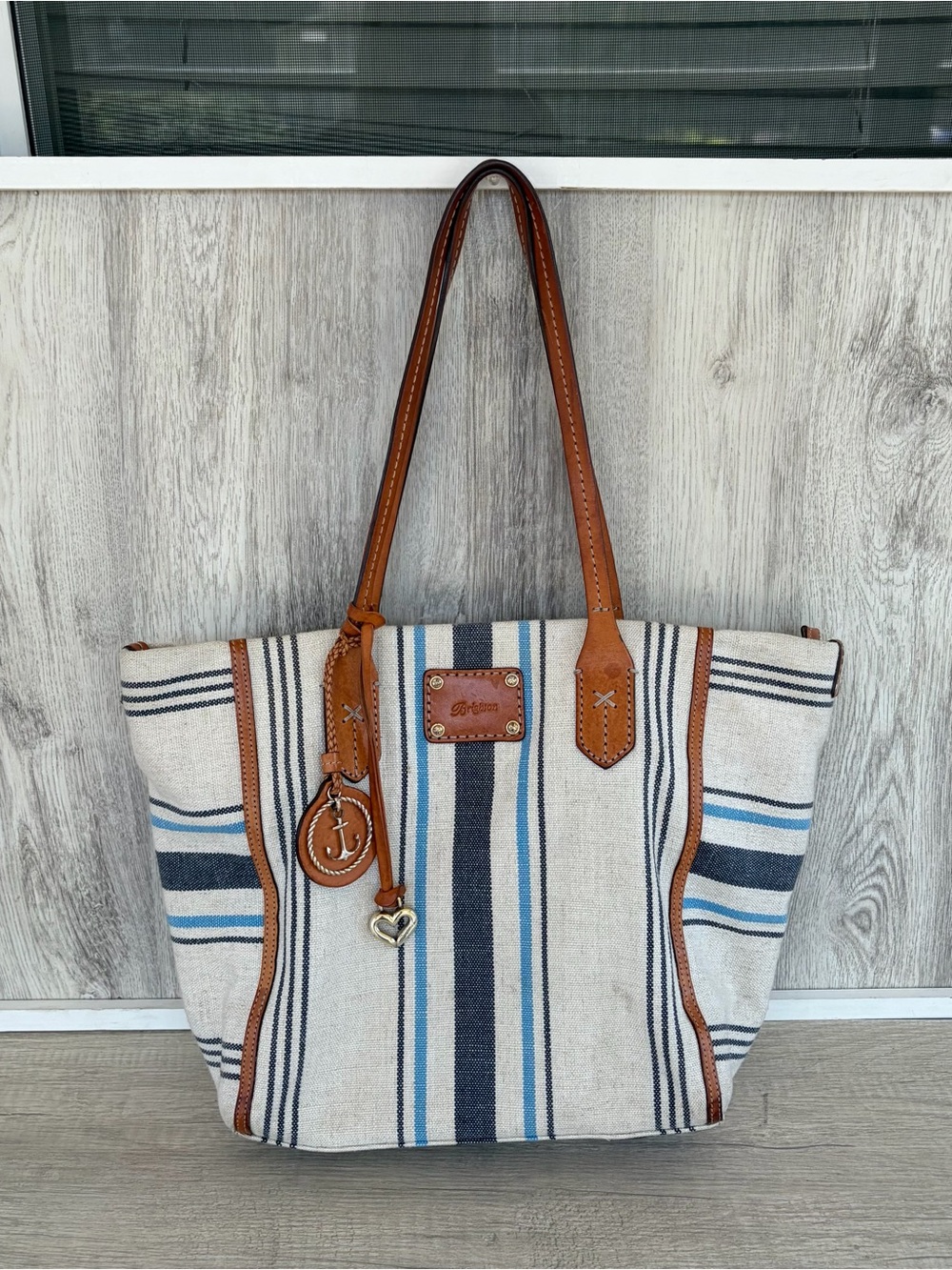 Brighton Nautical Canvas Tote Bag Handbag Anchor Bay Coastal Striped Blue White